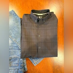 Fried Denim Black Button-Up Shirt, slim fit, size small,